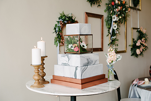 marble cake, rose gold, copper cake