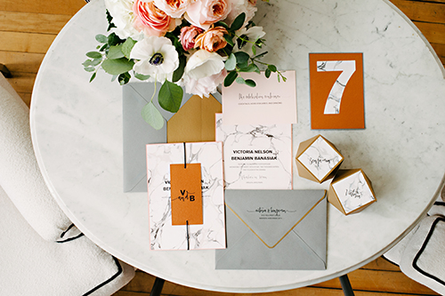 marble, marble paper goods, stationery, rose gold, copper paper goods