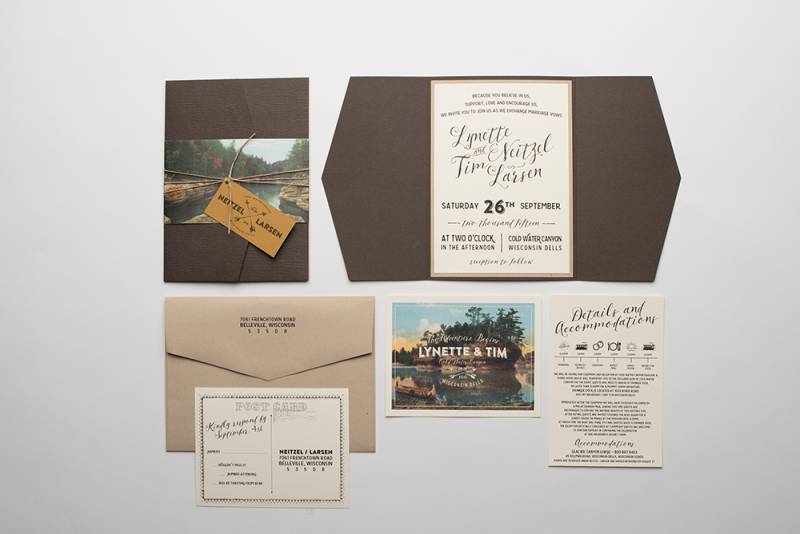 brown invitations, rustic invitations, northwoods invitation, woods invitation, wisconsin dells invi