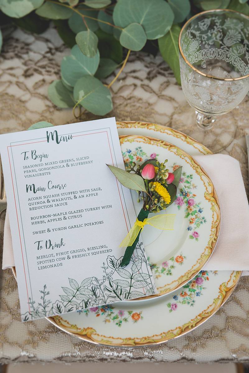 bright pops of color garden wedding table setting vintage china rentals