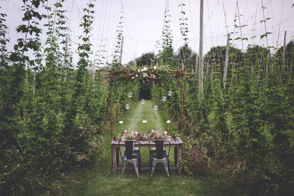COPPER WEDDING INSPIRATION IN A HOPS GARDEN AT THE OAKS GOLF COURSE