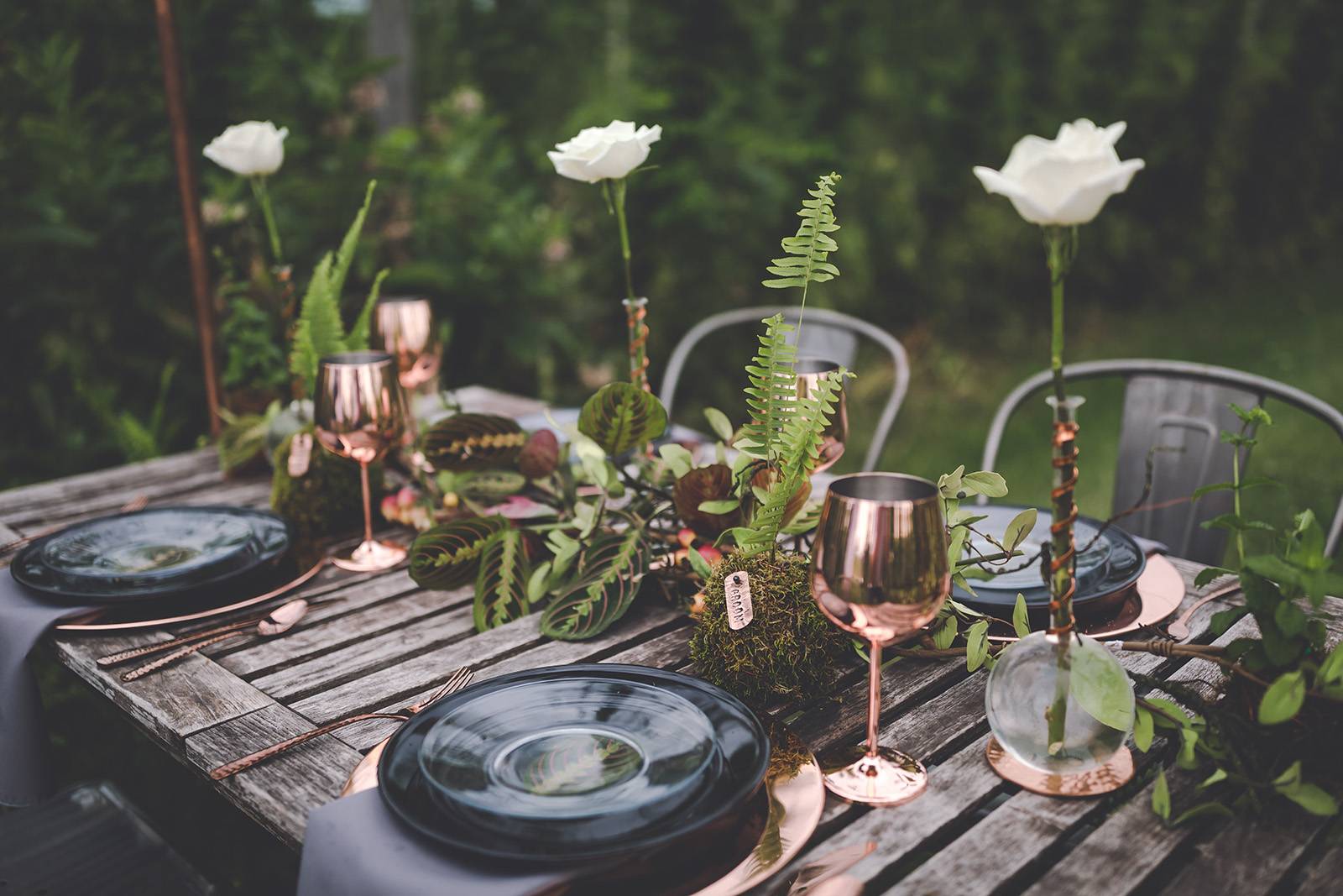 copper wedding table settings table scape copper glassware chargers plates