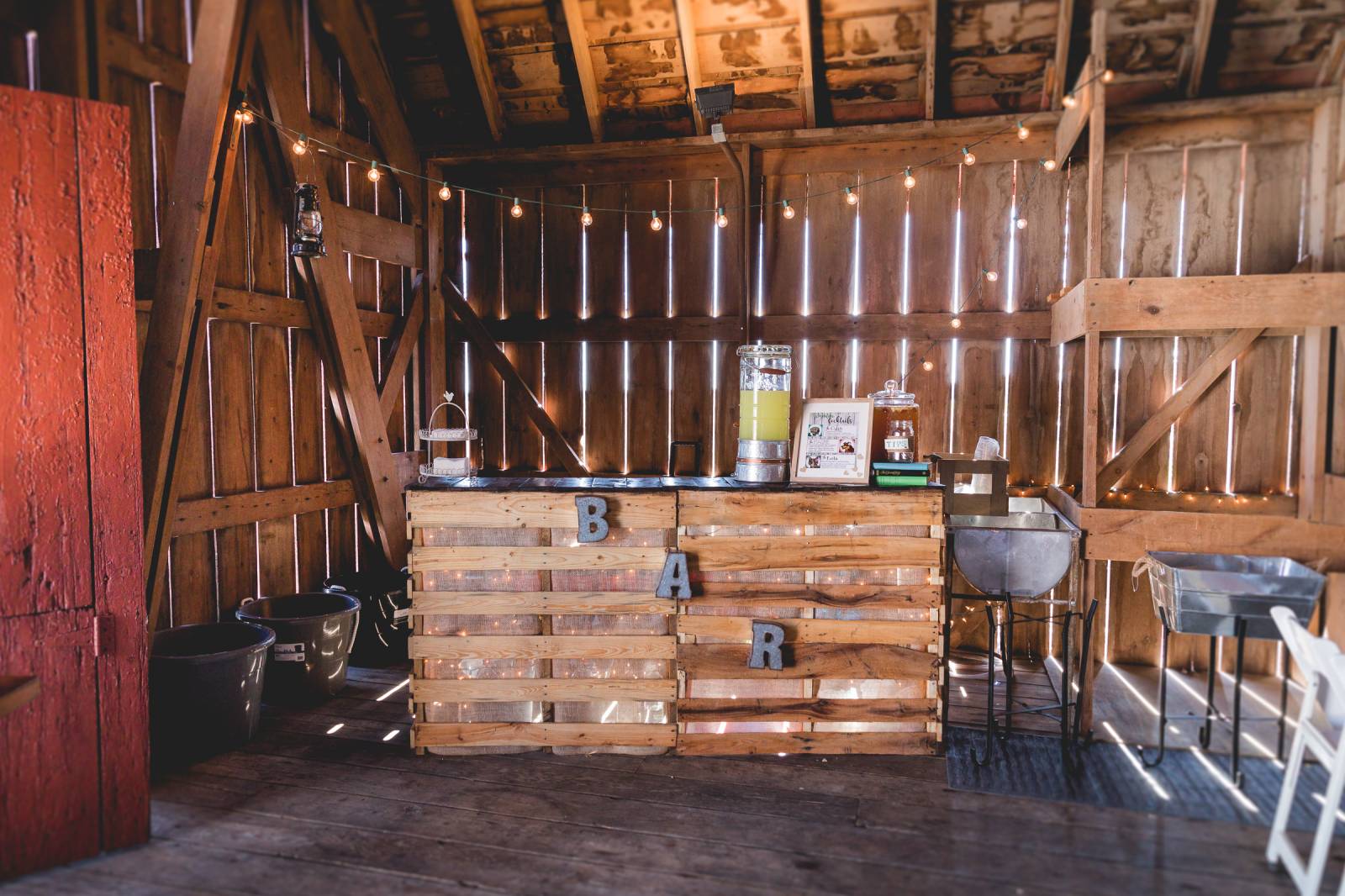 bar, beverage station, rustic barn wedding bar