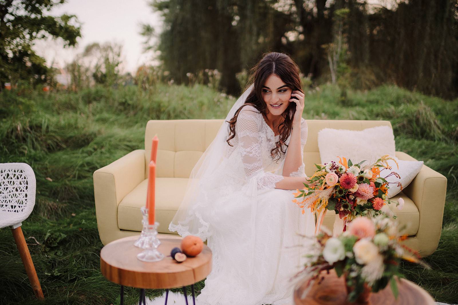 autumn fall outdoor yellow orange lounge area ideas decor