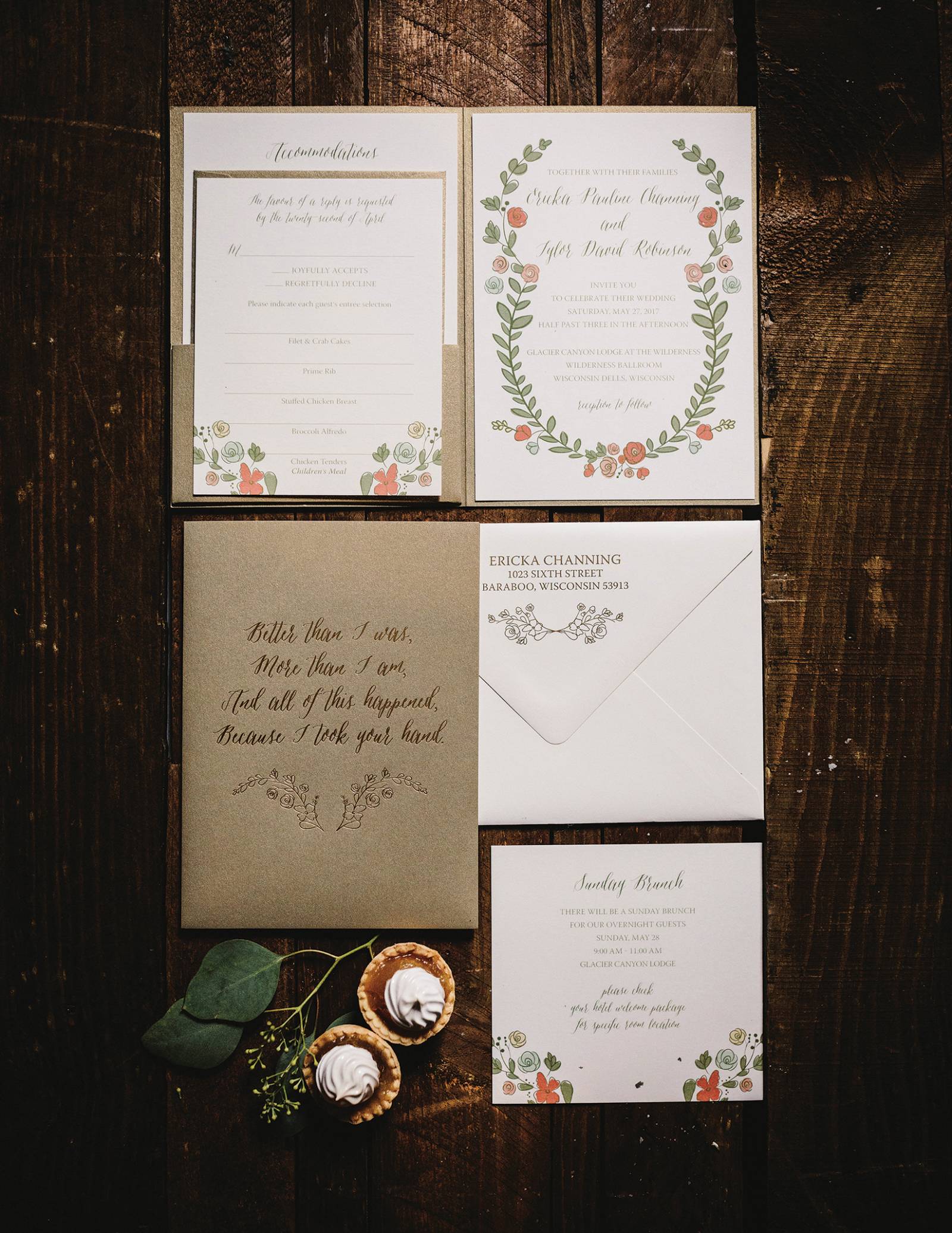 peach coral floral watercolor madison wedding invitation stationer