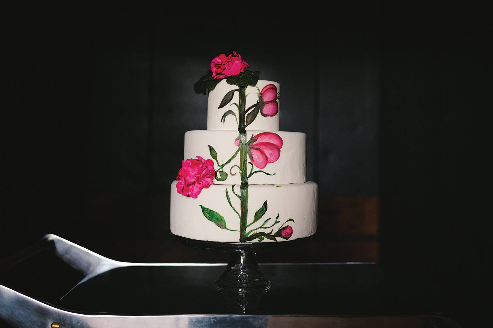 pink floral wedding cake