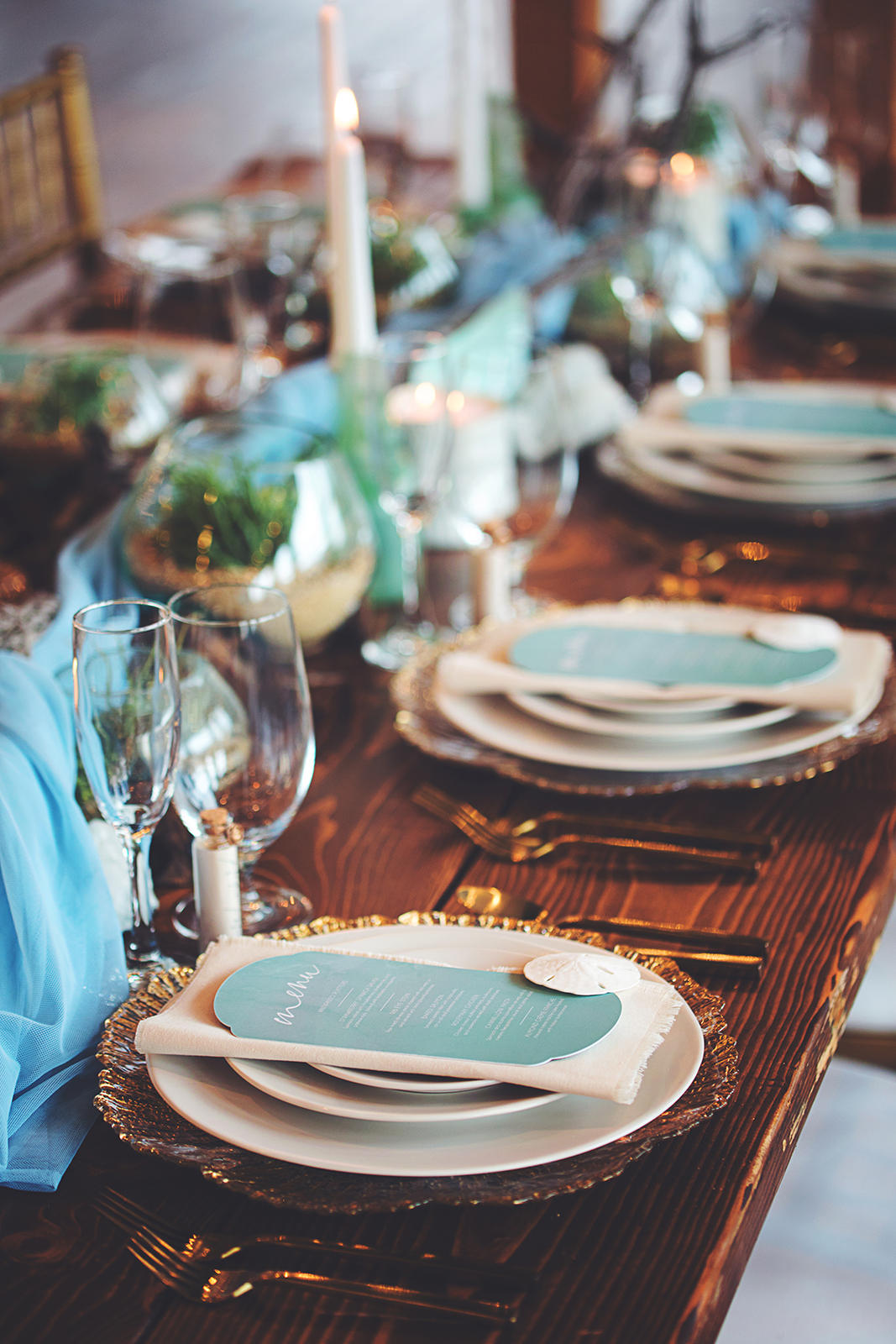 sea glass tablescape settings