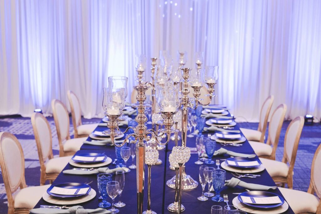DEEP BLUE ELEGANT + ORNATE STYLED WEDDING SCAPE AT THE MADISON MARRIOTT WEST
