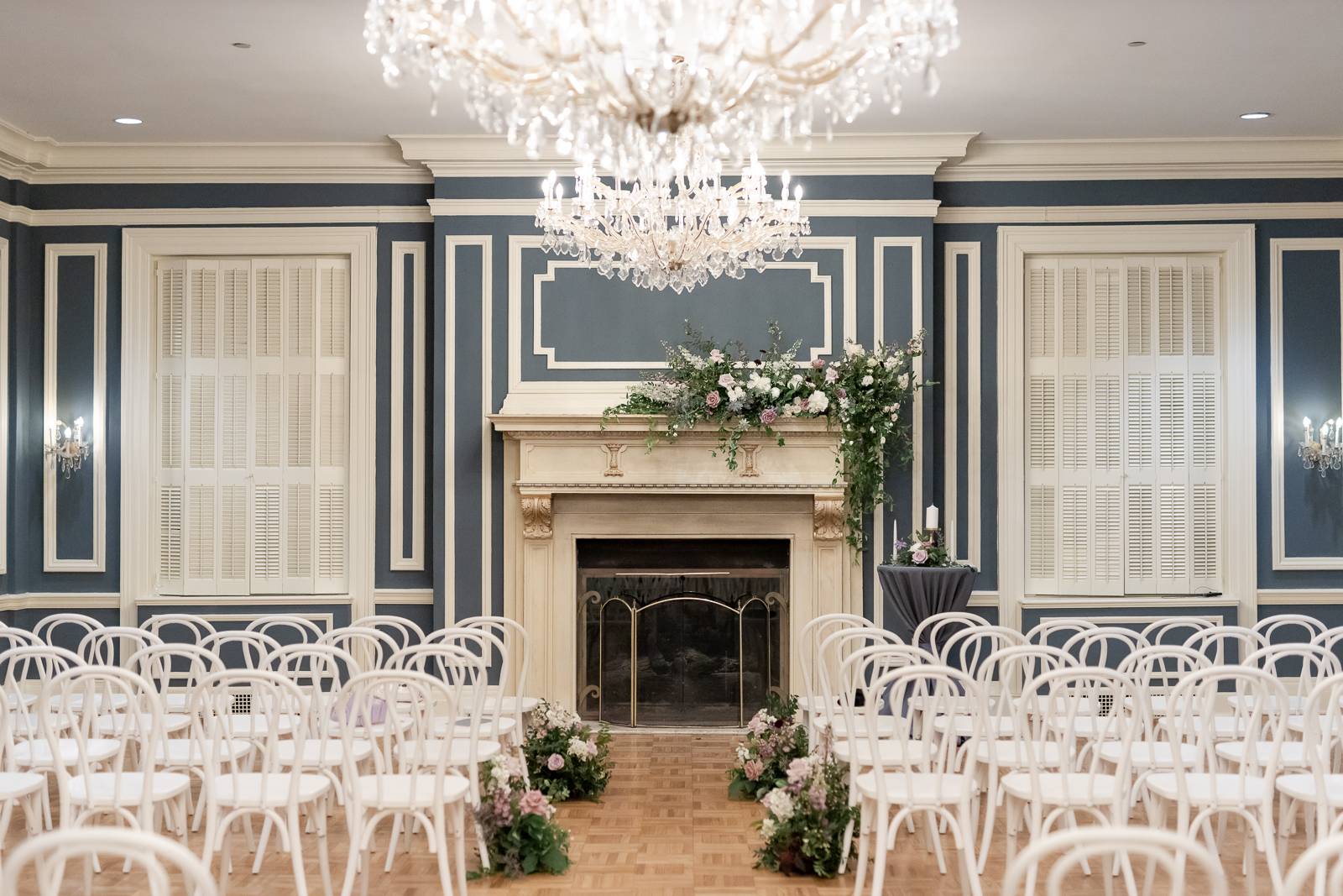 Romantic Fireplace Ceremony Backdrop