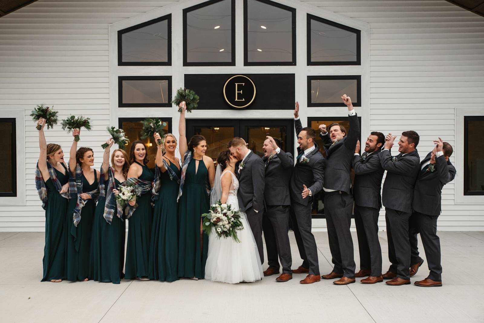 Emerald Green Elegant Winter Bridal Party