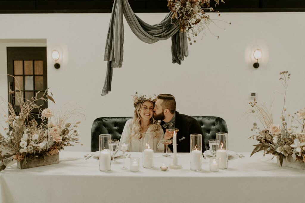 COOL BLUE TONES MEET WARM + EARTHY TEXTURES FOR A TRANSITIONAL FALL-TO-WINTER BOHO WEDDING DESIGN AT THE TINSMITH IN MADISON, WISCONSIN