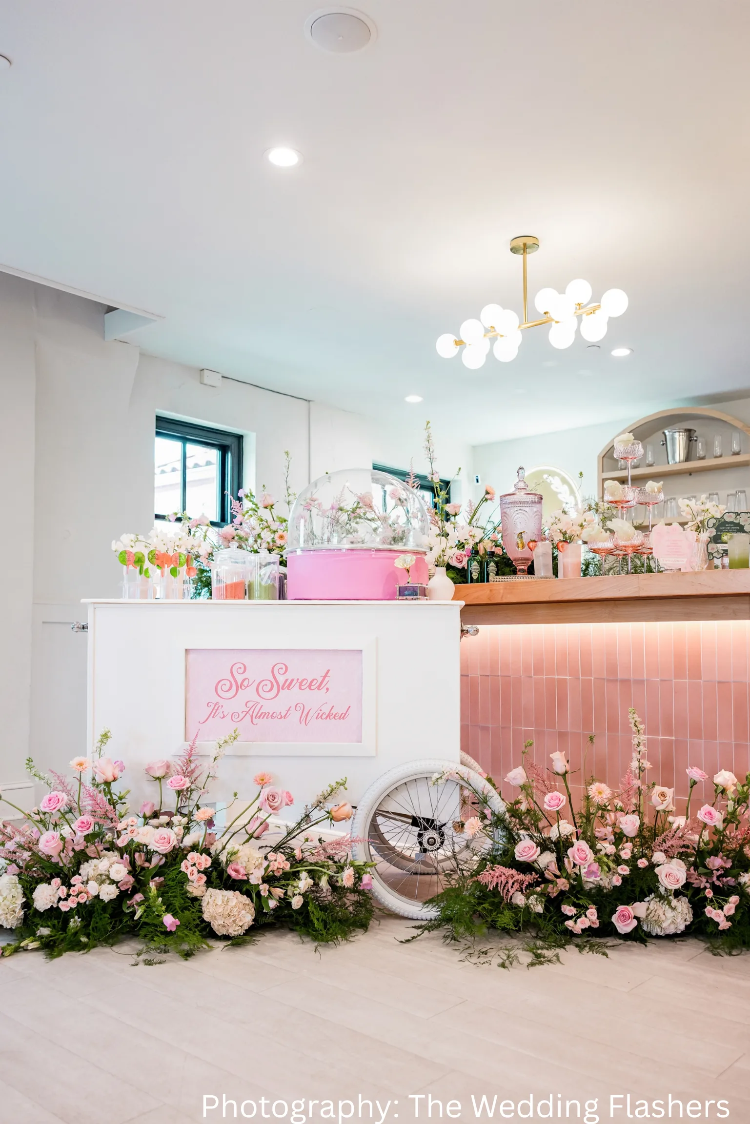 A pink, wicked-themed cotton candy cart from Lily's Magical Treats.