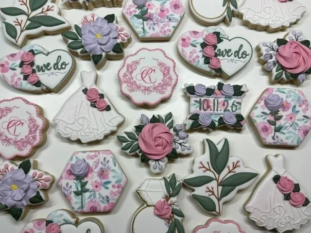 Princess J Cookie Creations – Pink Rose Wedding Inspired Cookie Flatlay