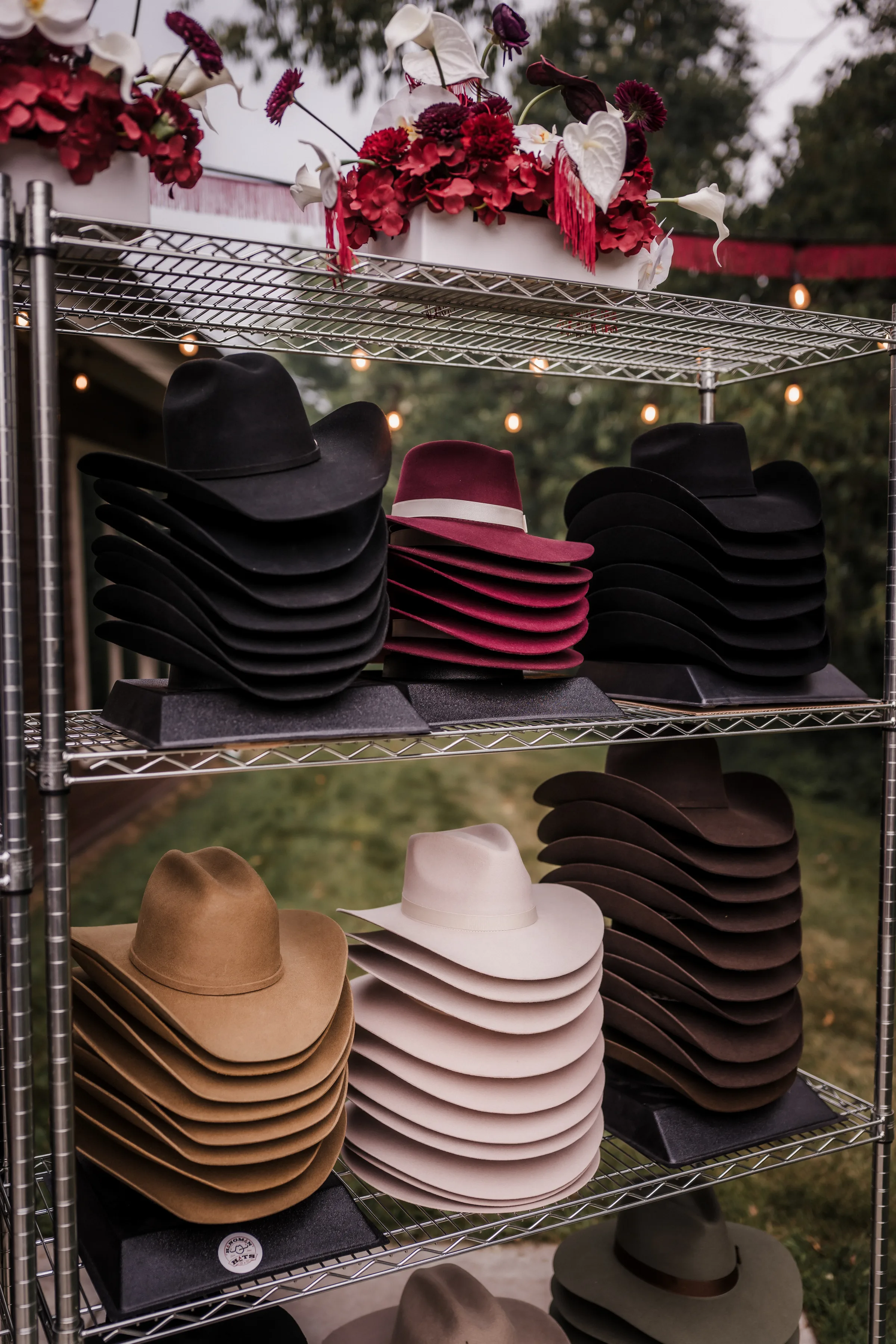 cowboy hat offerings from Hangman Hats in black, burgundy, brown, and cream