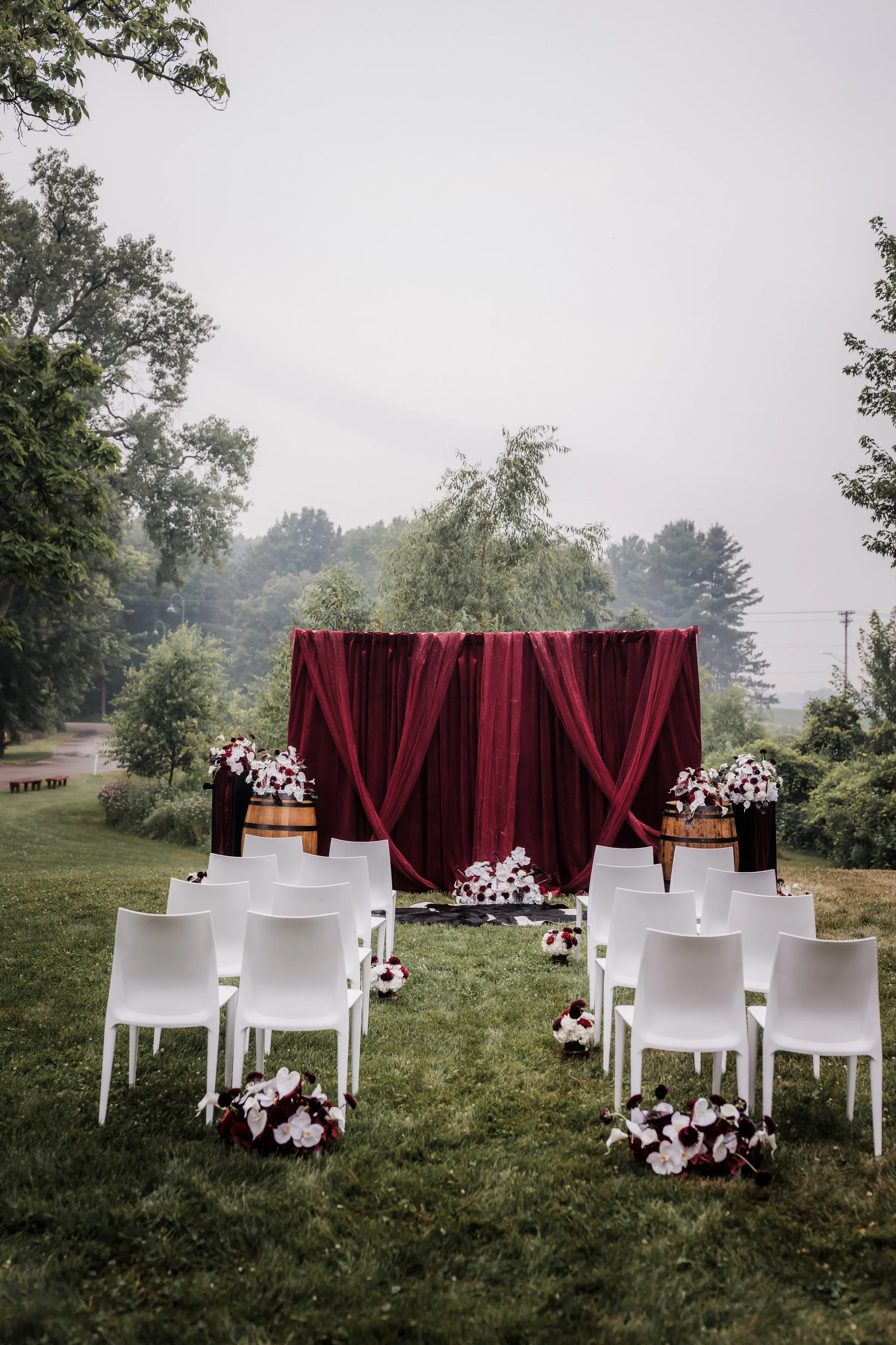 a view down the aisle at a modern cowboy wedding inspiration at Barnwood Events in Madison, Wisconsin