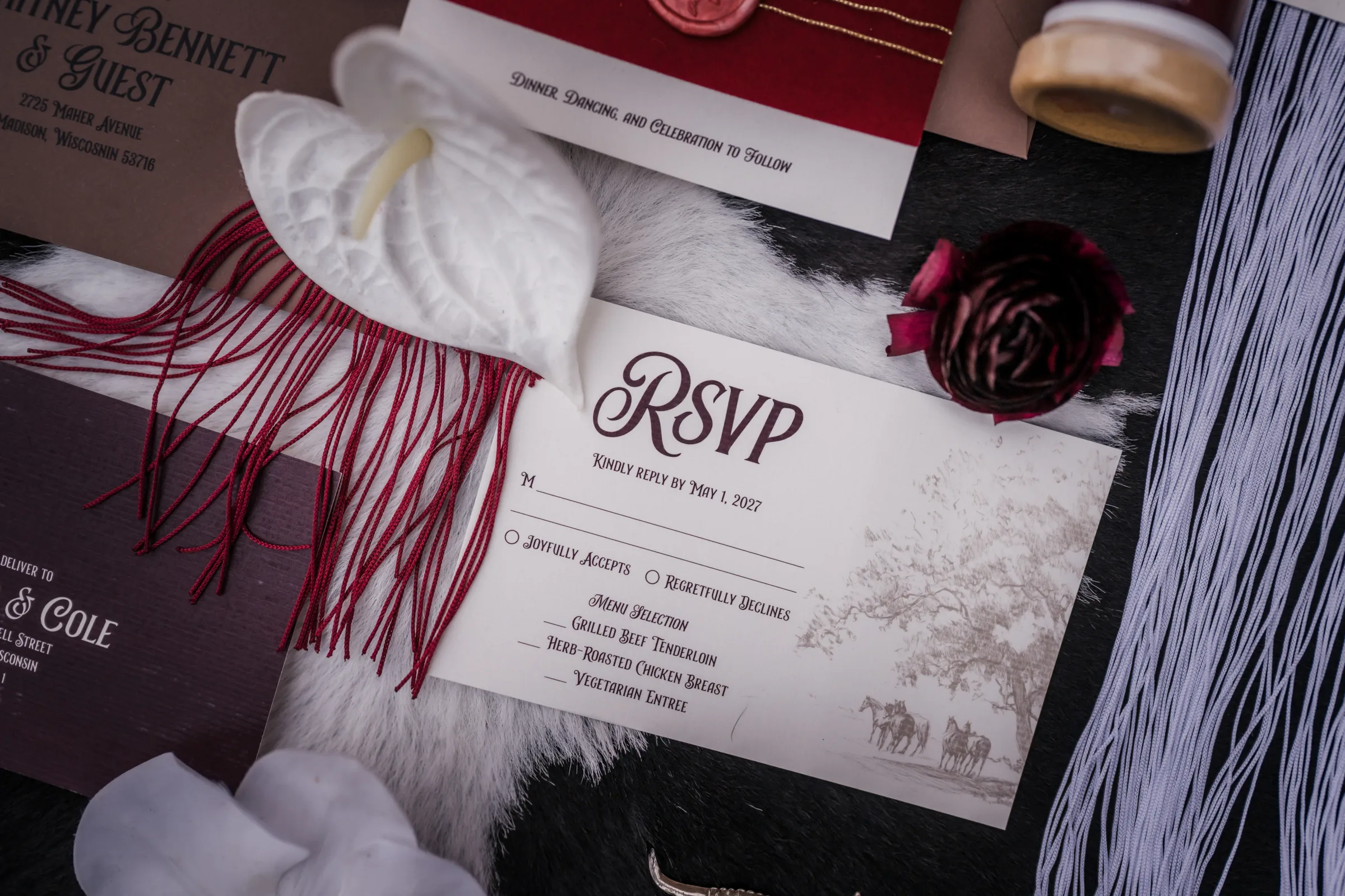 a detail photo of a western cowboy themed RSVP by LK Bridal Studio